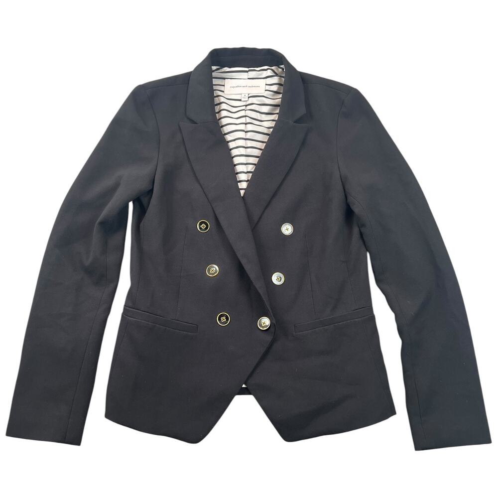 Cupcakes and Cashmere Women 4 Black Double Breasted Blazer Gold Black Buttons